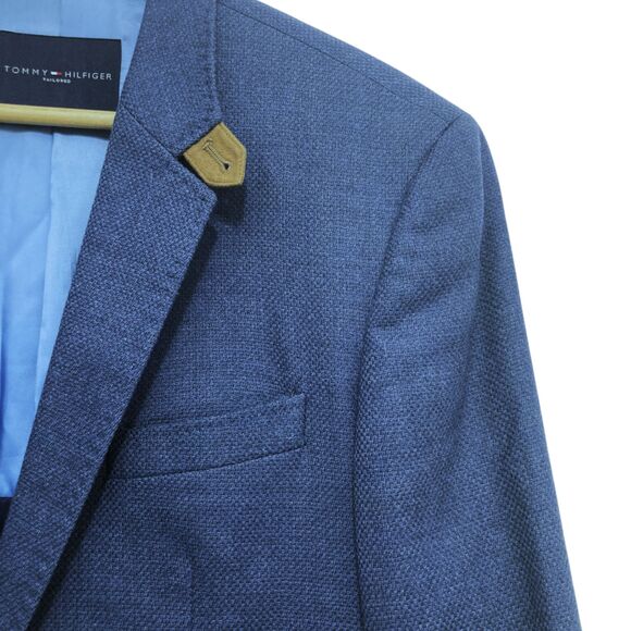 Tommy Hilfiger Tailored Fitted Textured Blue Blazer w/ Elbow Patches 48 / US M - Picture 6 of 13